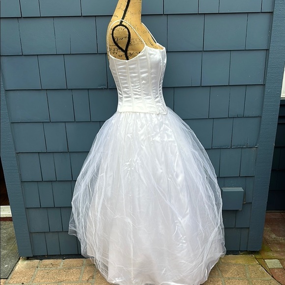 Vintage Jessica McClintock White Wedding Dress 3/4 corset top tulle Gunne Sax - Picture 8 of 11